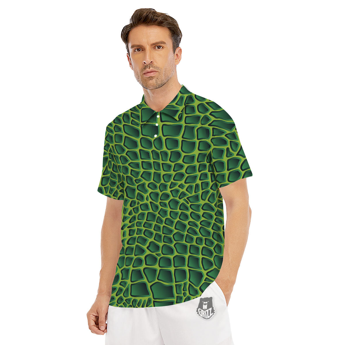 Snakeskin Green Print Men's Golf Shirts-grizzshop