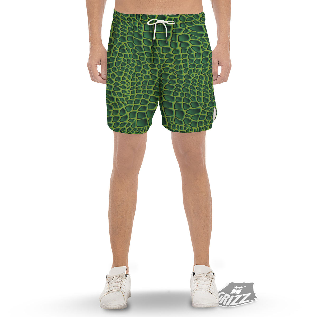 Snakeskin Green Print Men's Gym Shorts-grizzshop