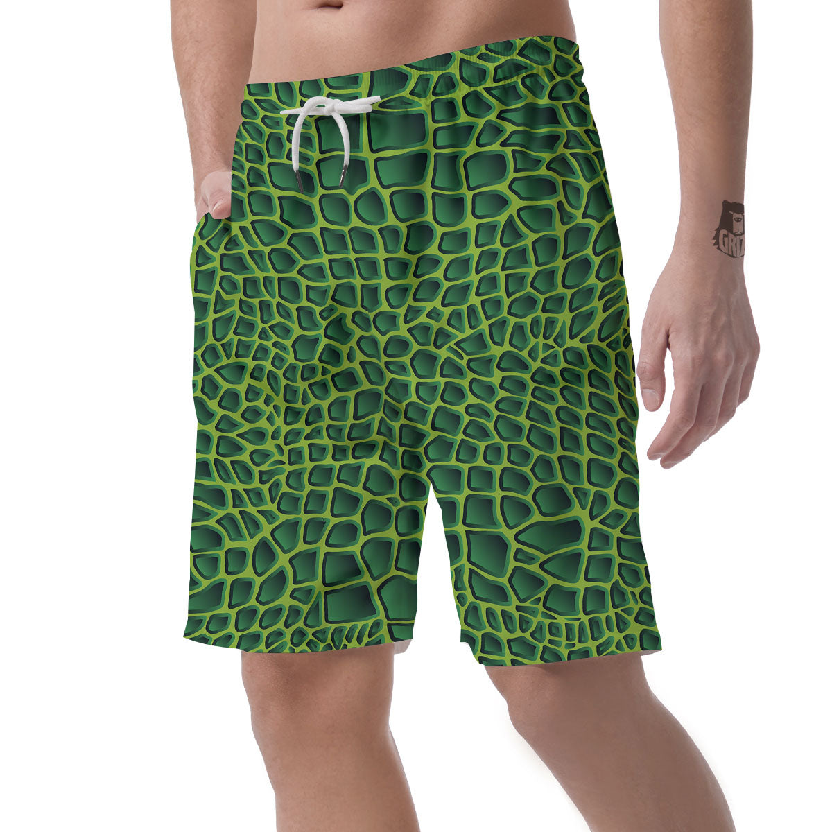 Snakeskin Green Print Men's Shorts-grizzshop