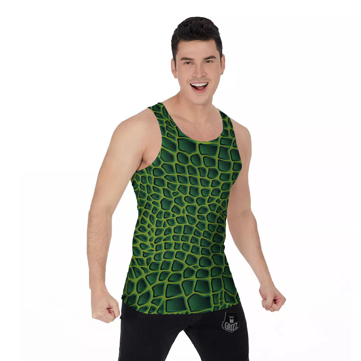 Snakeskin Green Print Men's Tank Top-grizzshop