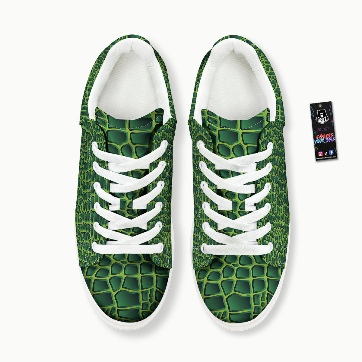 Snakeskin Green Print Platform Shoes-grizzshop