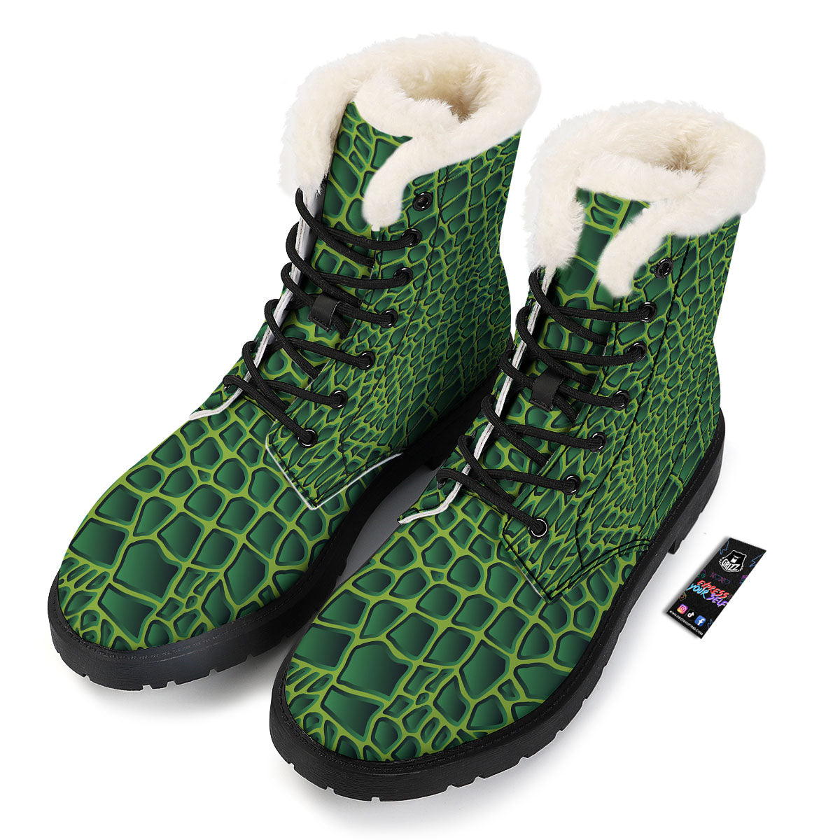 Snakeskin Green Print Winter Boots-grizzshop
