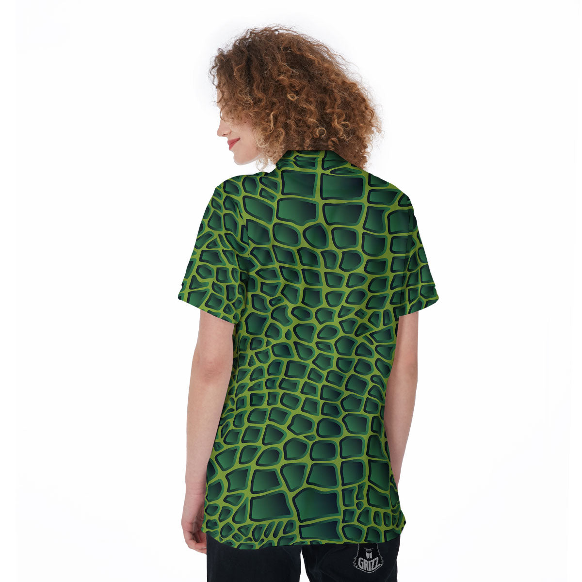 Snakeskin Green Print Women's Golf Shirts-grizzshop