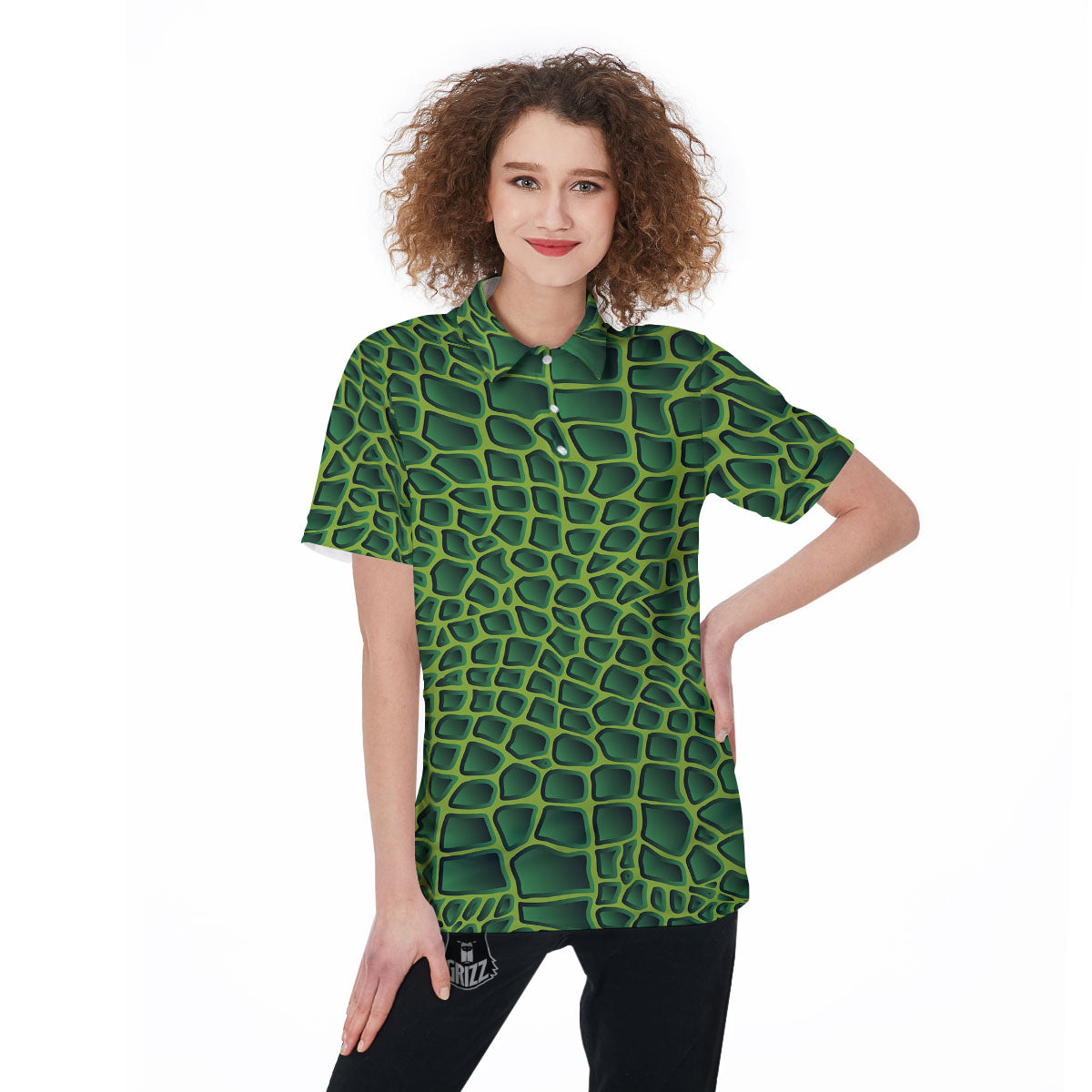 Snakeskin Green Print Women's Golf Shirts-grizzshop