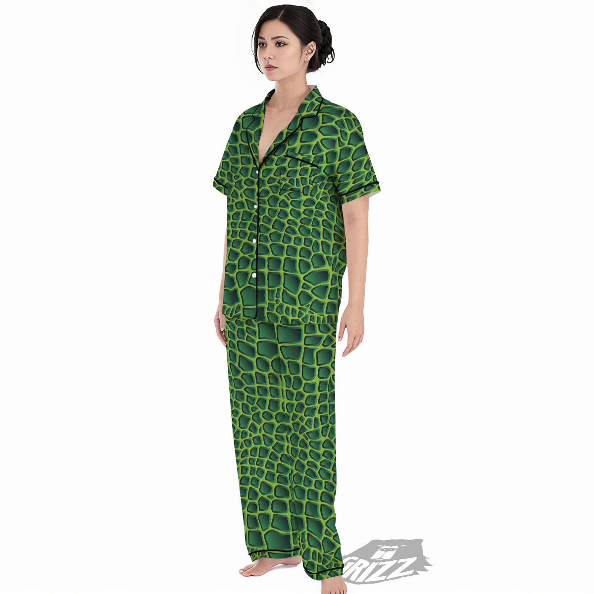 Snakeskin Green Print Women's Pajamas Set-grizzshop