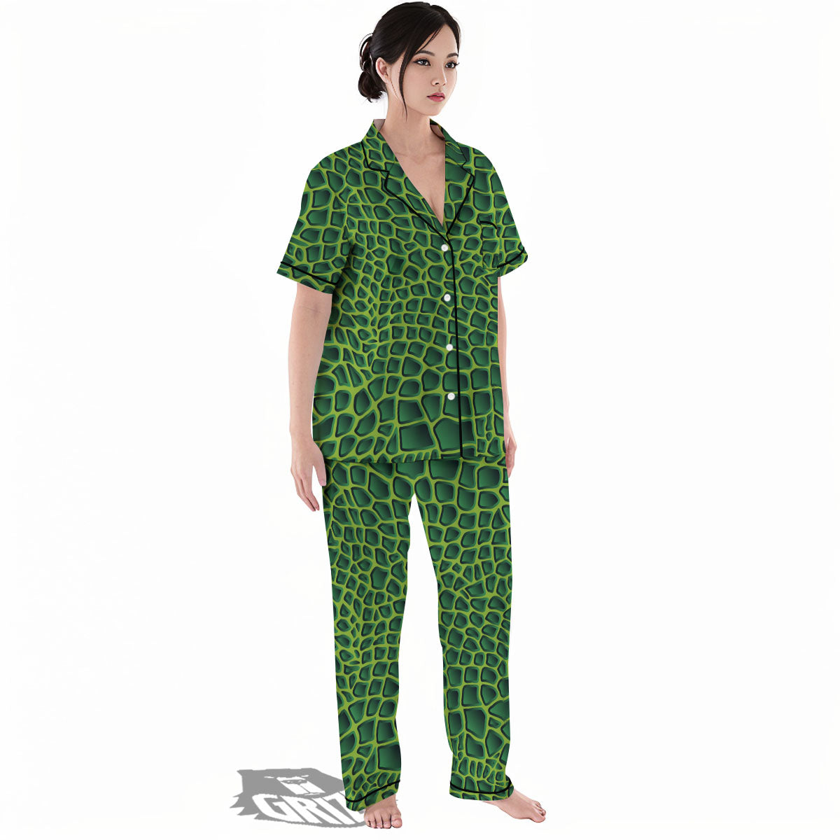 Snakeskin Green Print Women's Pajamas Set-grizzshop