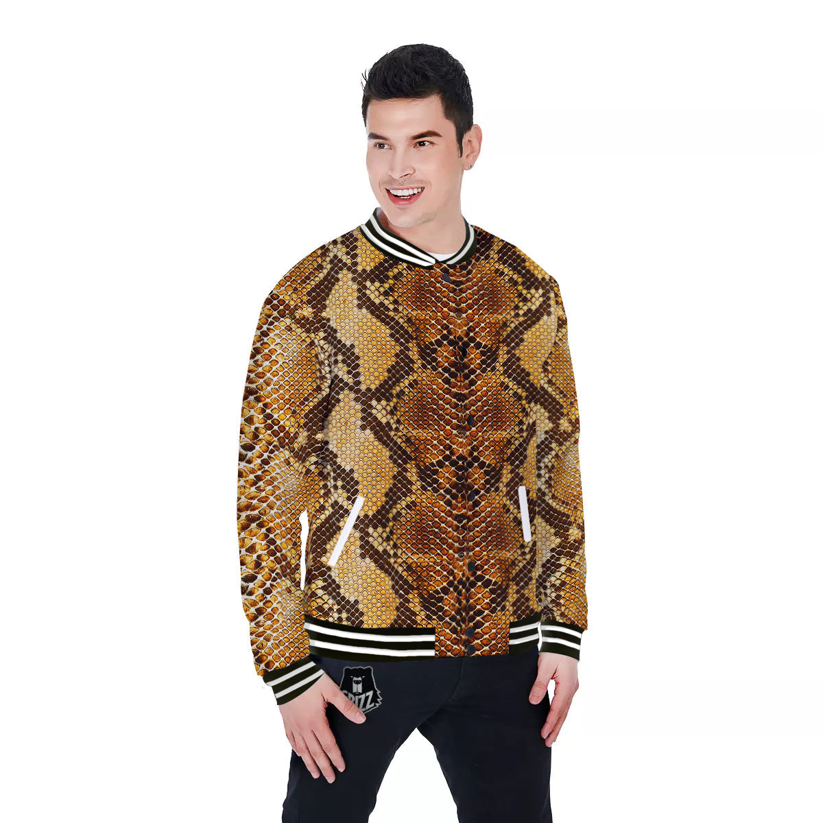 Snakeskin Leathers Print Baseball Jacket-grizzshop