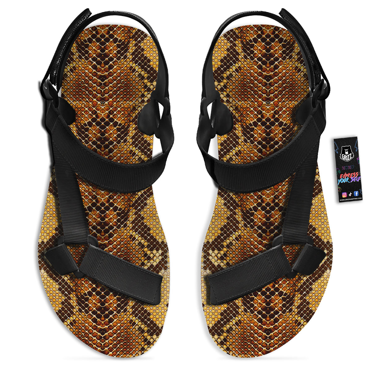 Snakeskin Leathers Print Black Open Toe Sandals-grizzshop