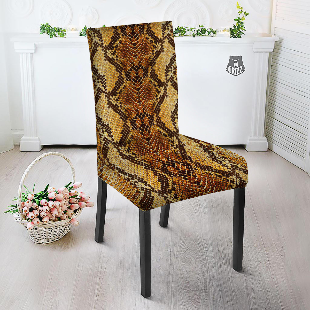 Snakeskin Leathers Print Dining Chair Slipcover-grizzshop