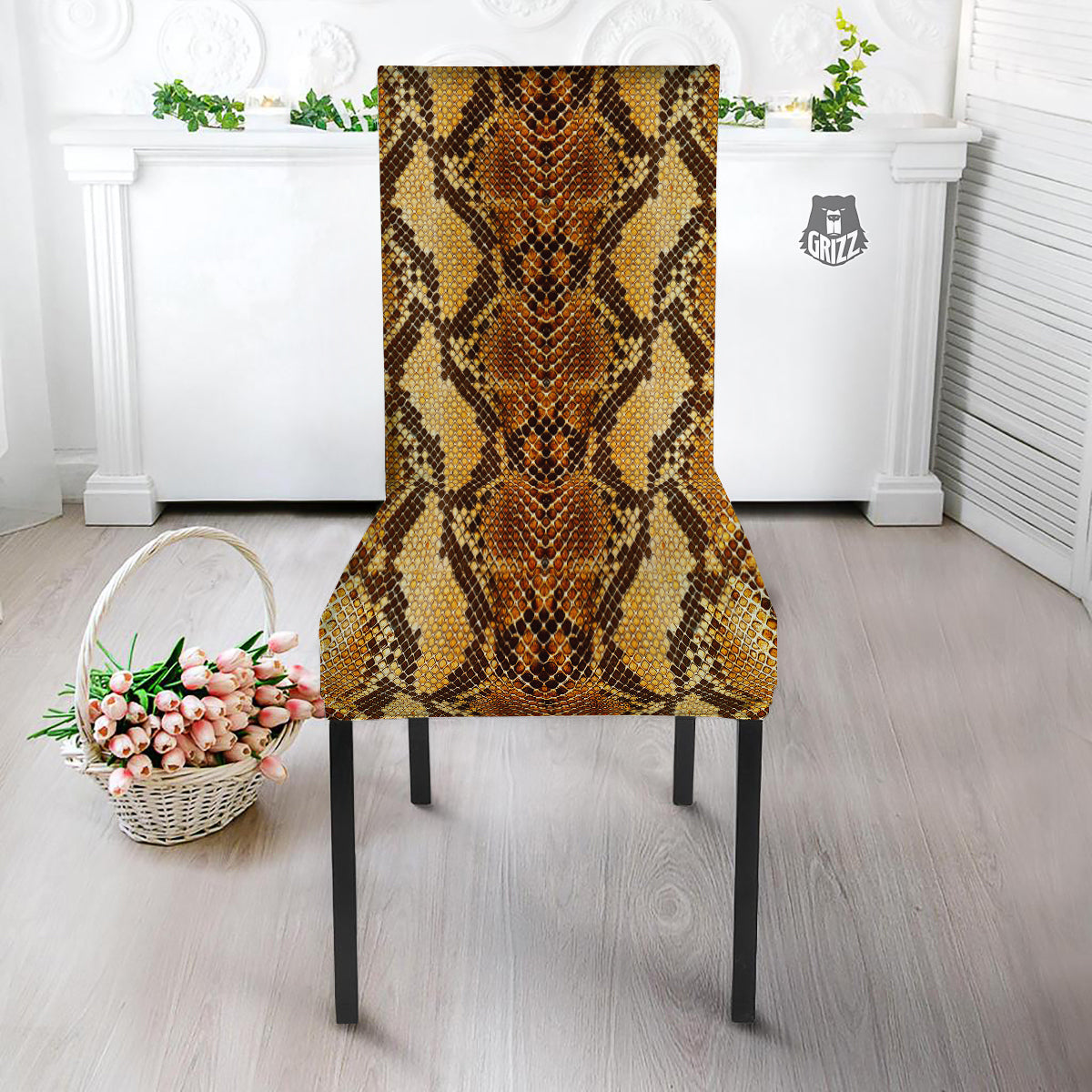 Snakeskin Leathers Print Dining Chair Slipcover-grizzshop