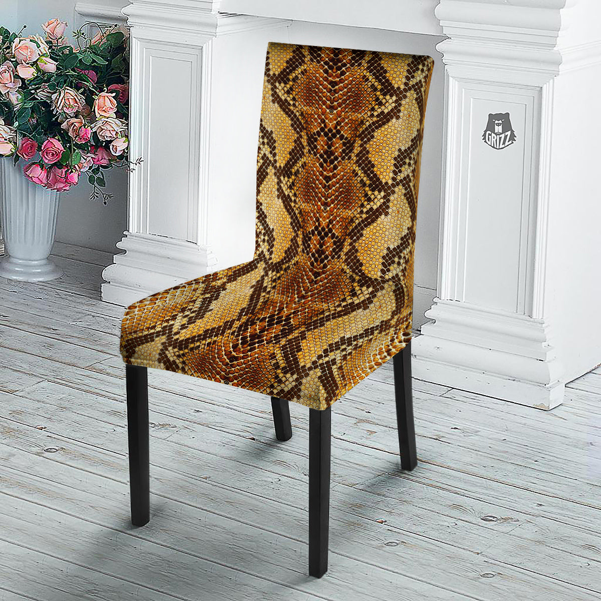 Snakeskin Leathers Print Dining Chair Slipcover-grizzshop