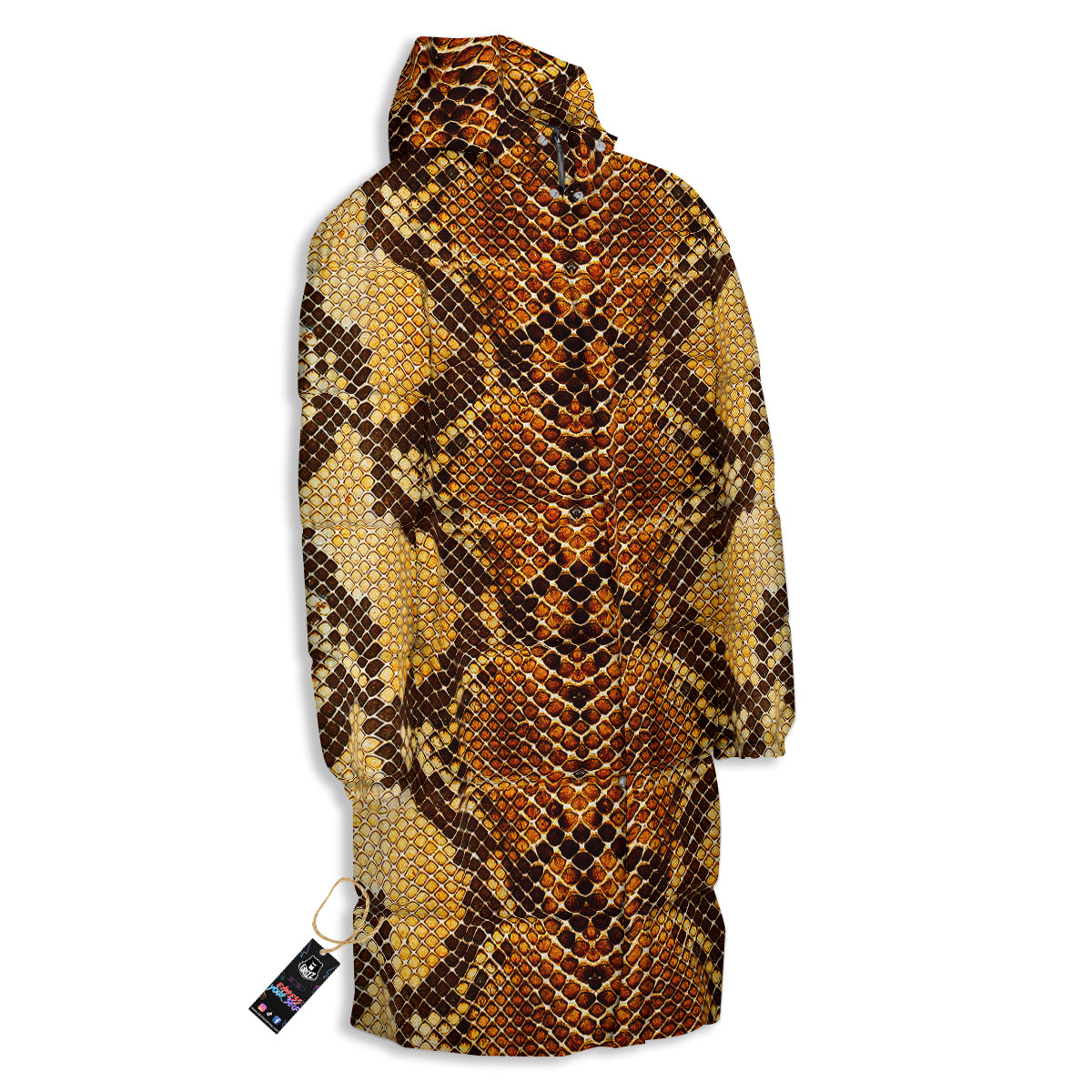 Snakeskin Leathers Print Long Down Jacket-grizzshop