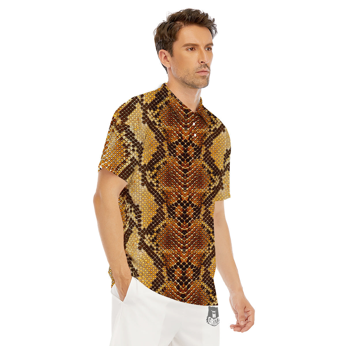 Snakeskin Leathers Print Men's Golf Shirts-grizzshop