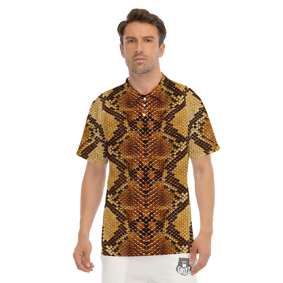 Snakeskin Leathers Print Men's Golf Shirts-grizzshop