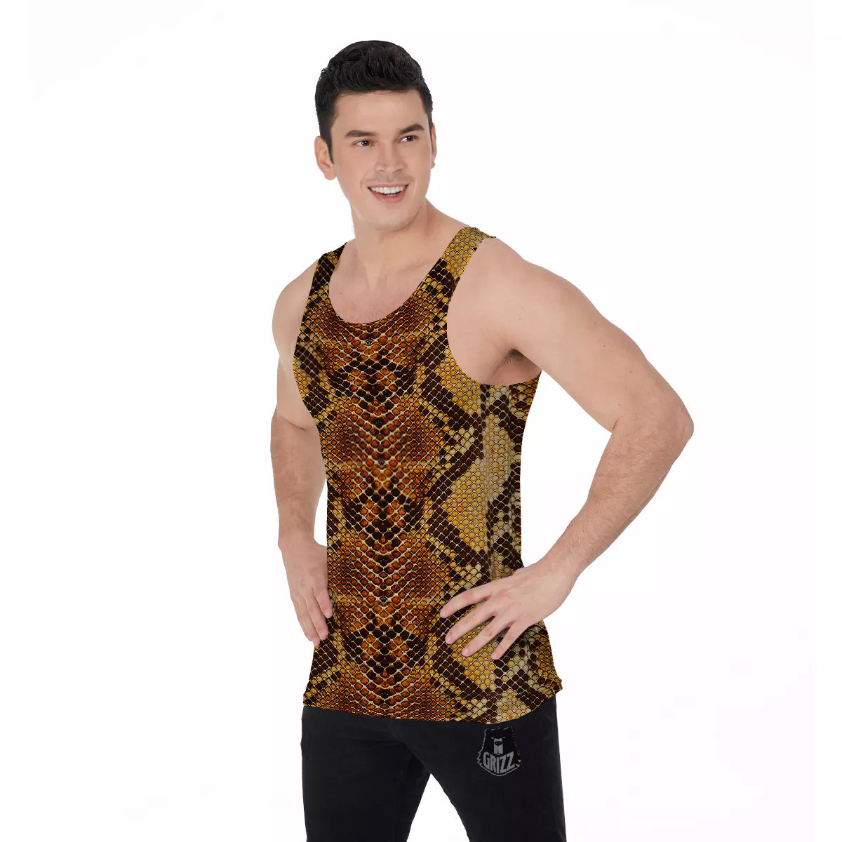 Snakeskin Leathers Print Men's Tank Top-grizzshop