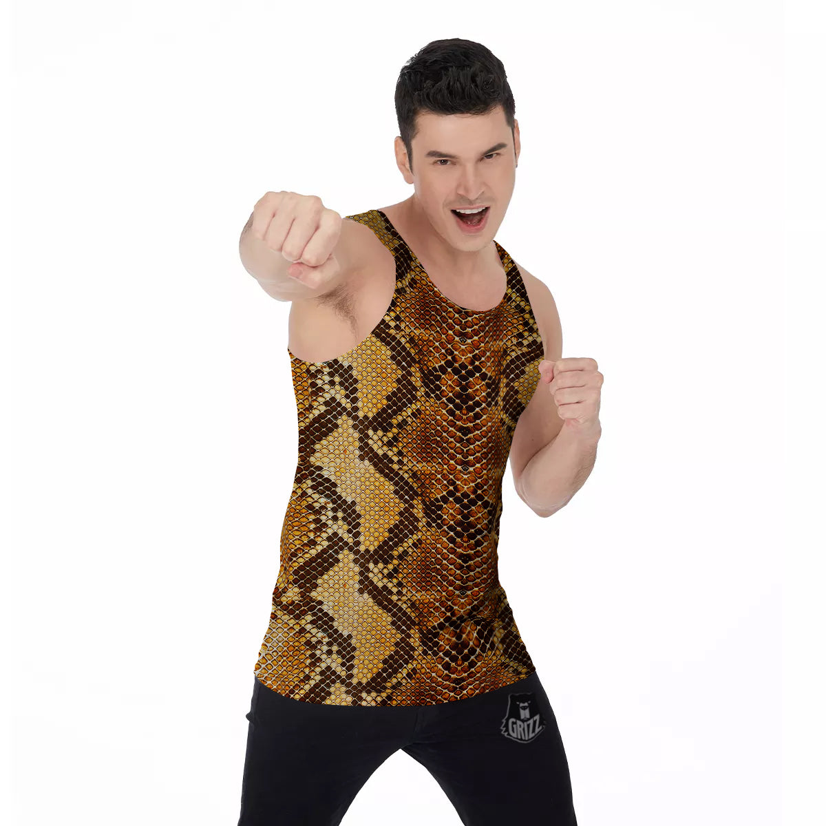Snakeskin Leathers Print Men's Tank Top-grizzshop