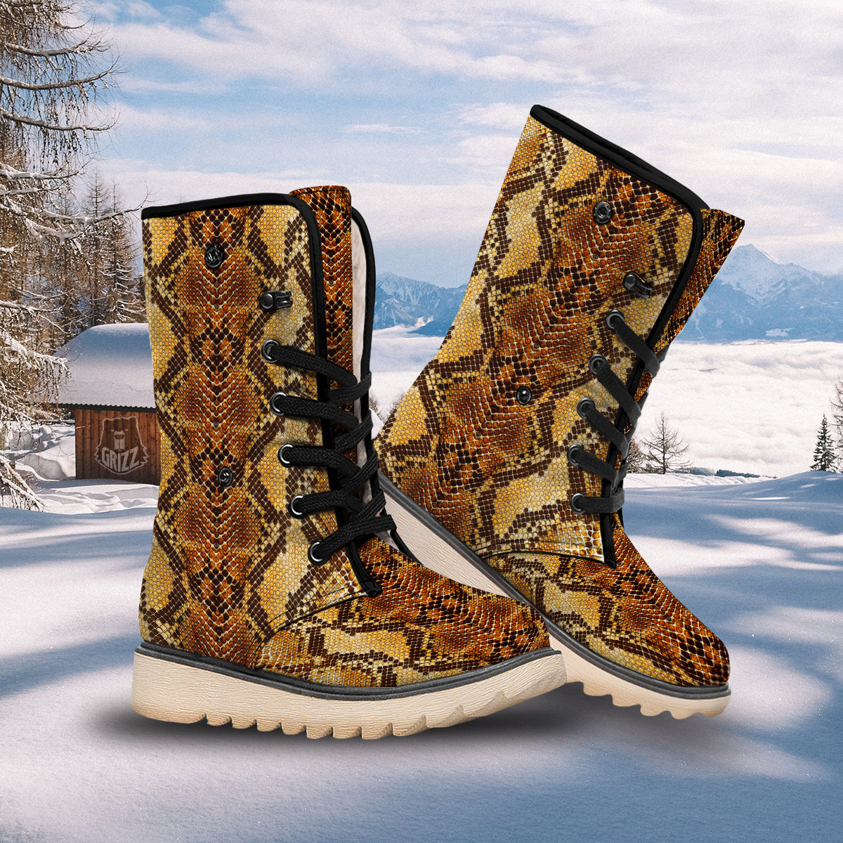 Snakeskin Leathers Print Snow Boots-grizzshop