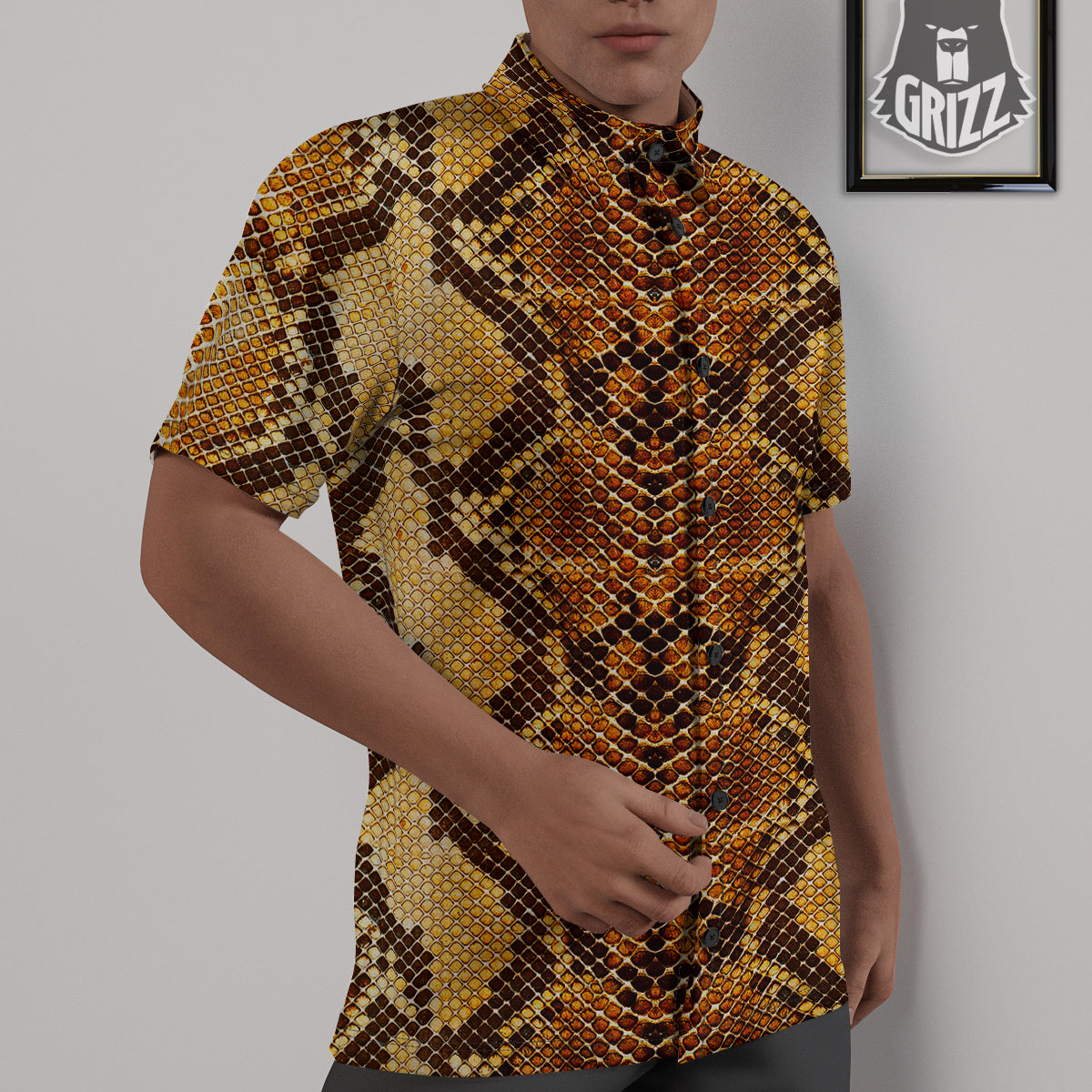 Snakeskin Leathers Print Untucked Shirts-grizzshop