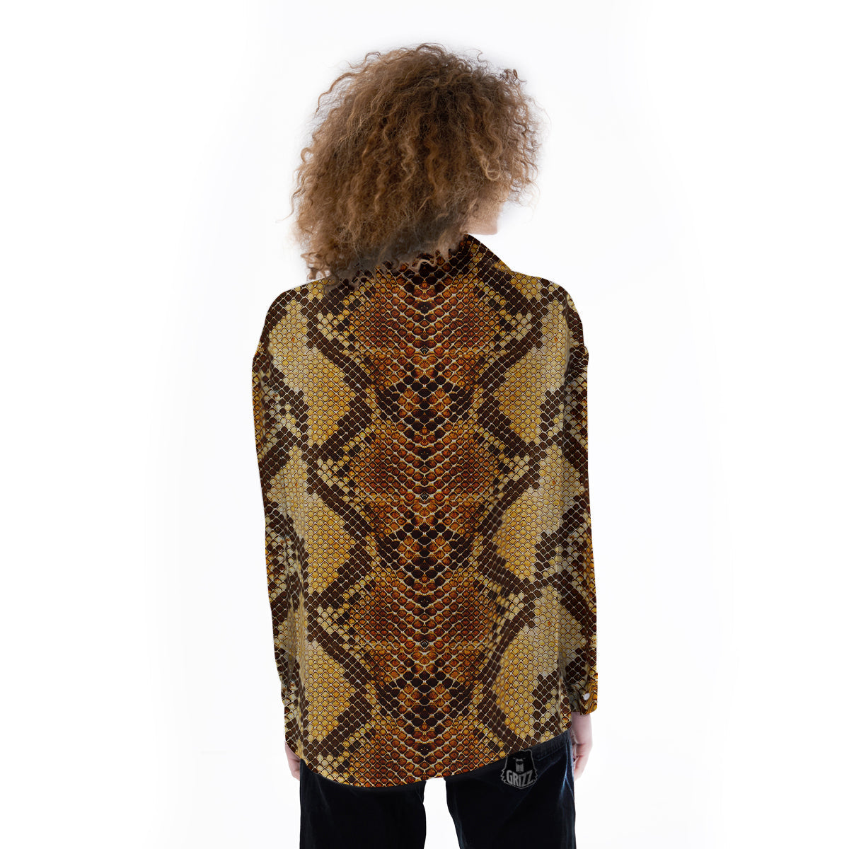 Snakeskin Leathers Print Women's Long Sleeve Shirts-grizzshop