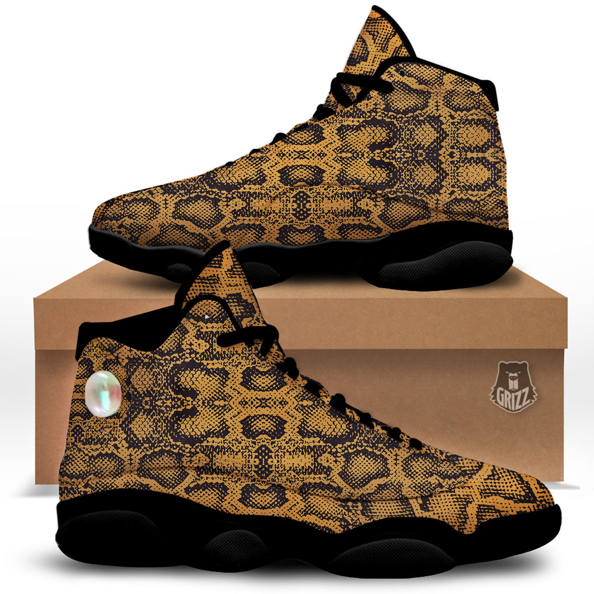 Snakeskin Orange Print Pattern Black Basketball Shoes-grizzshop