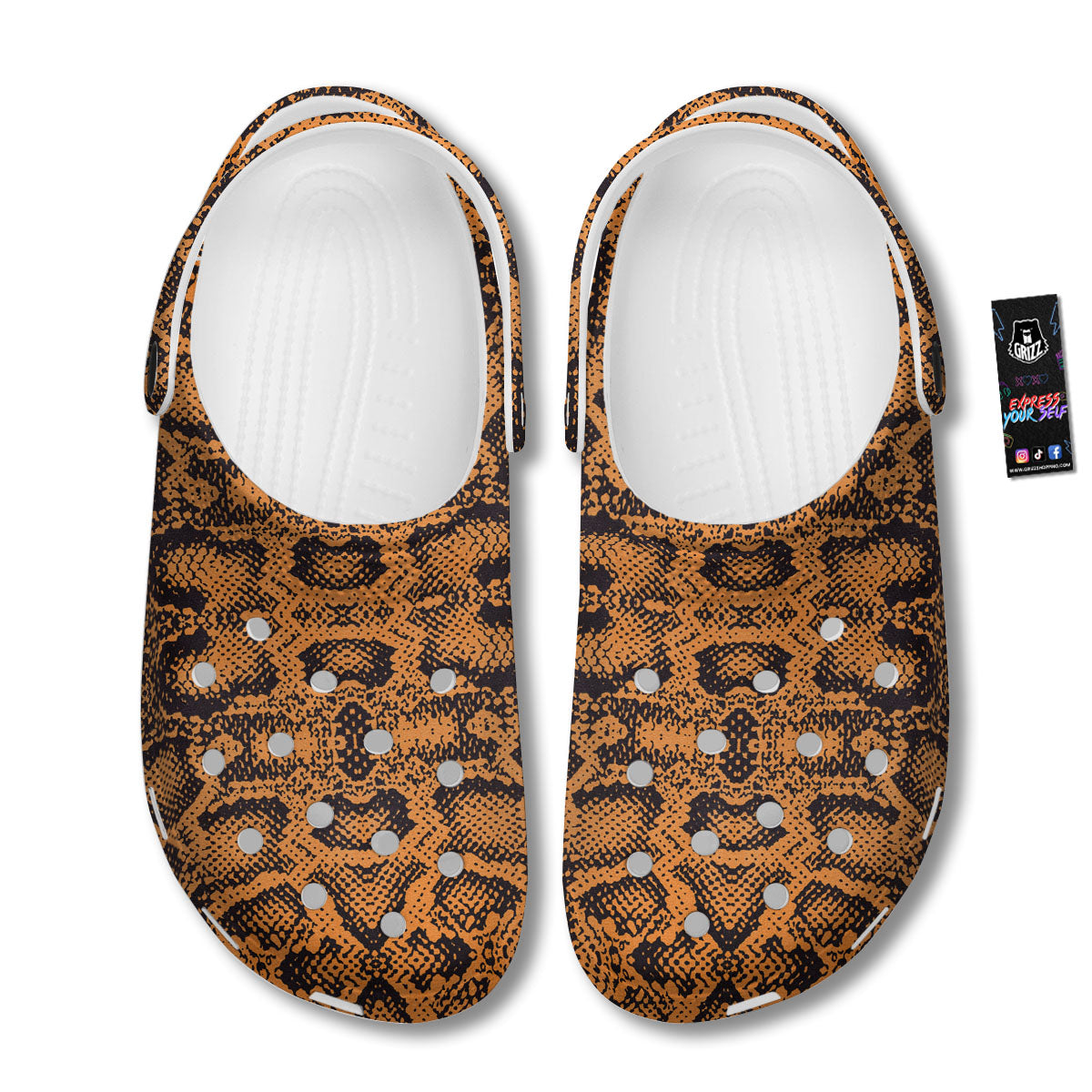 Snakeskin Orange Print Pattern Clog-grizzshop