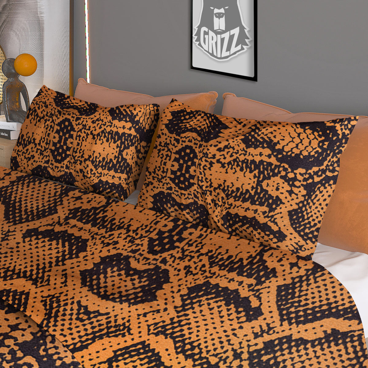Snakeskin Orange Print Pattern Duvet Cover Bedding Set