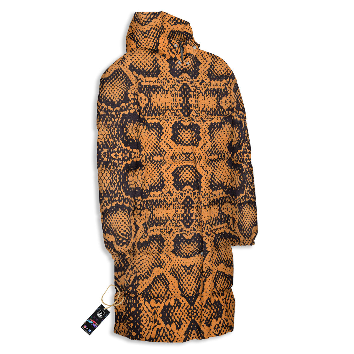 Snakeskin Orange Print Pattern Long Down Jacket-grizzshop
