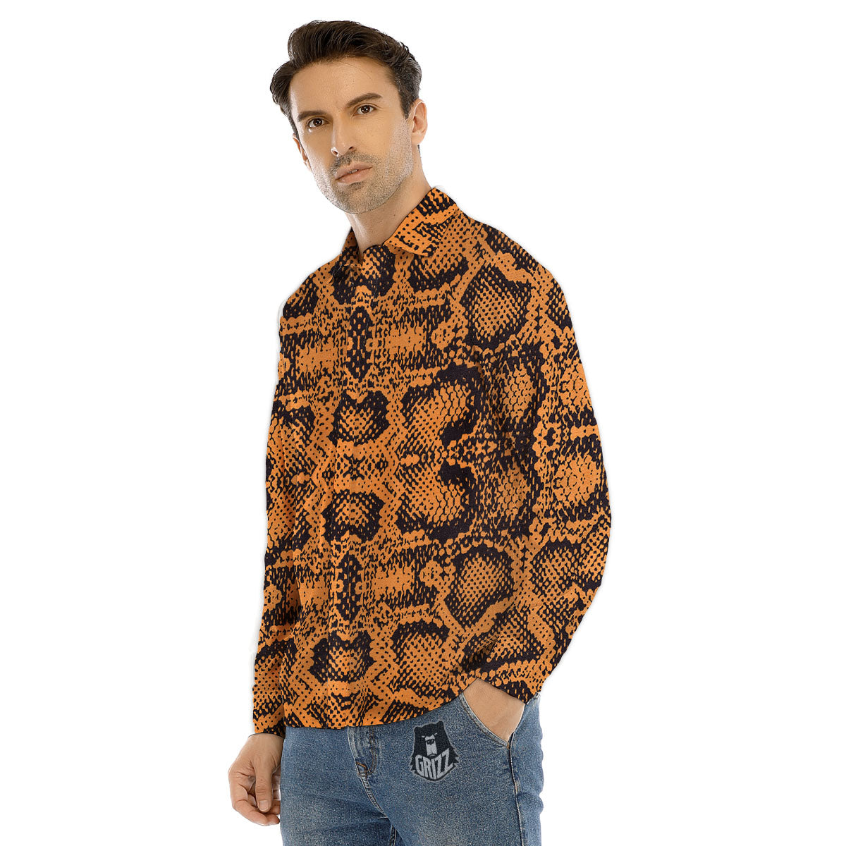 Snakeskin Orange Print Pattern Men's Dress Shirts-grizzshop