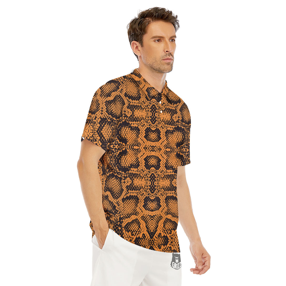Snakeskin Orange Print Pattern Men's Golf Shirts-grizzshop