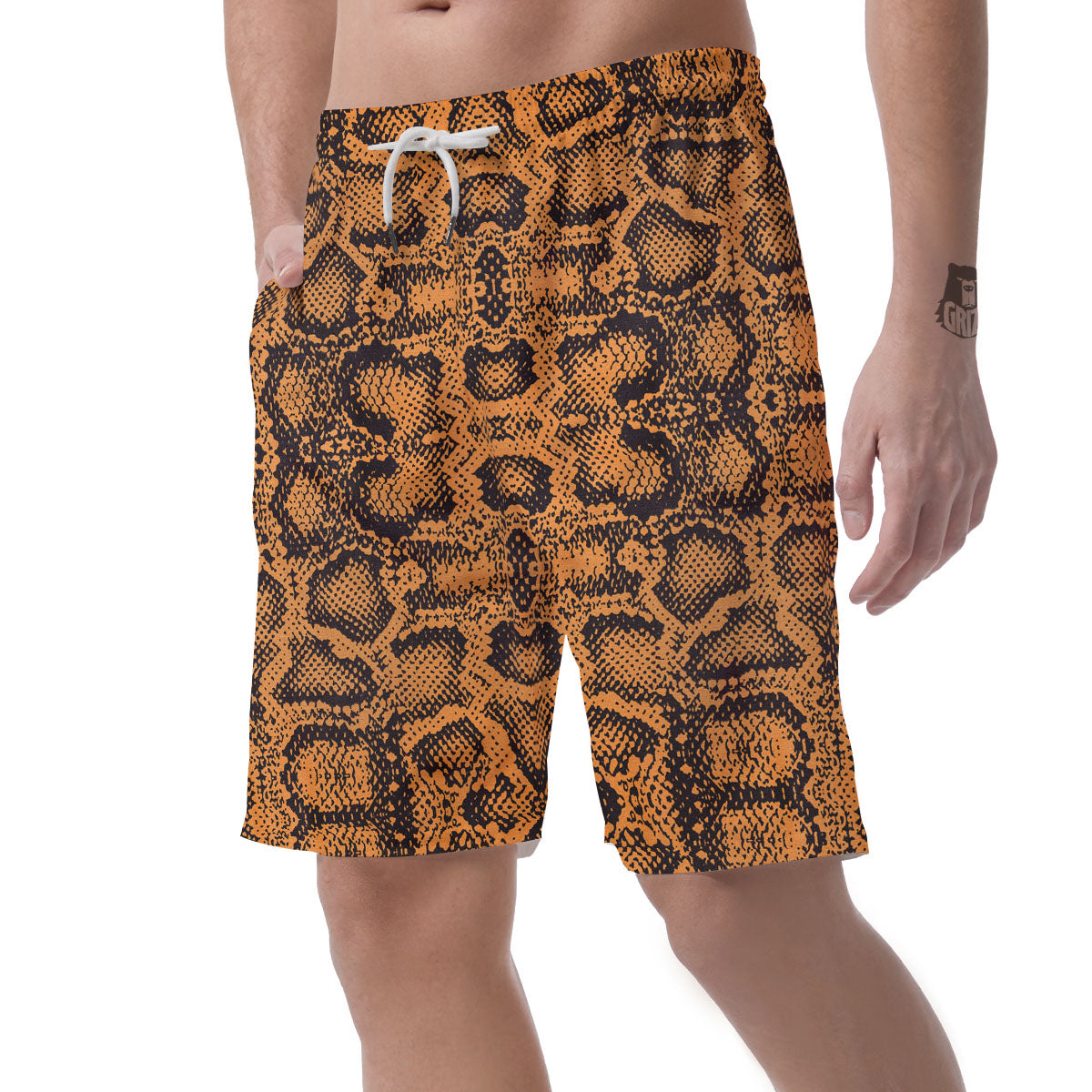 Snakeskin Orange Print Pattern Men's Shorts-grizzshop