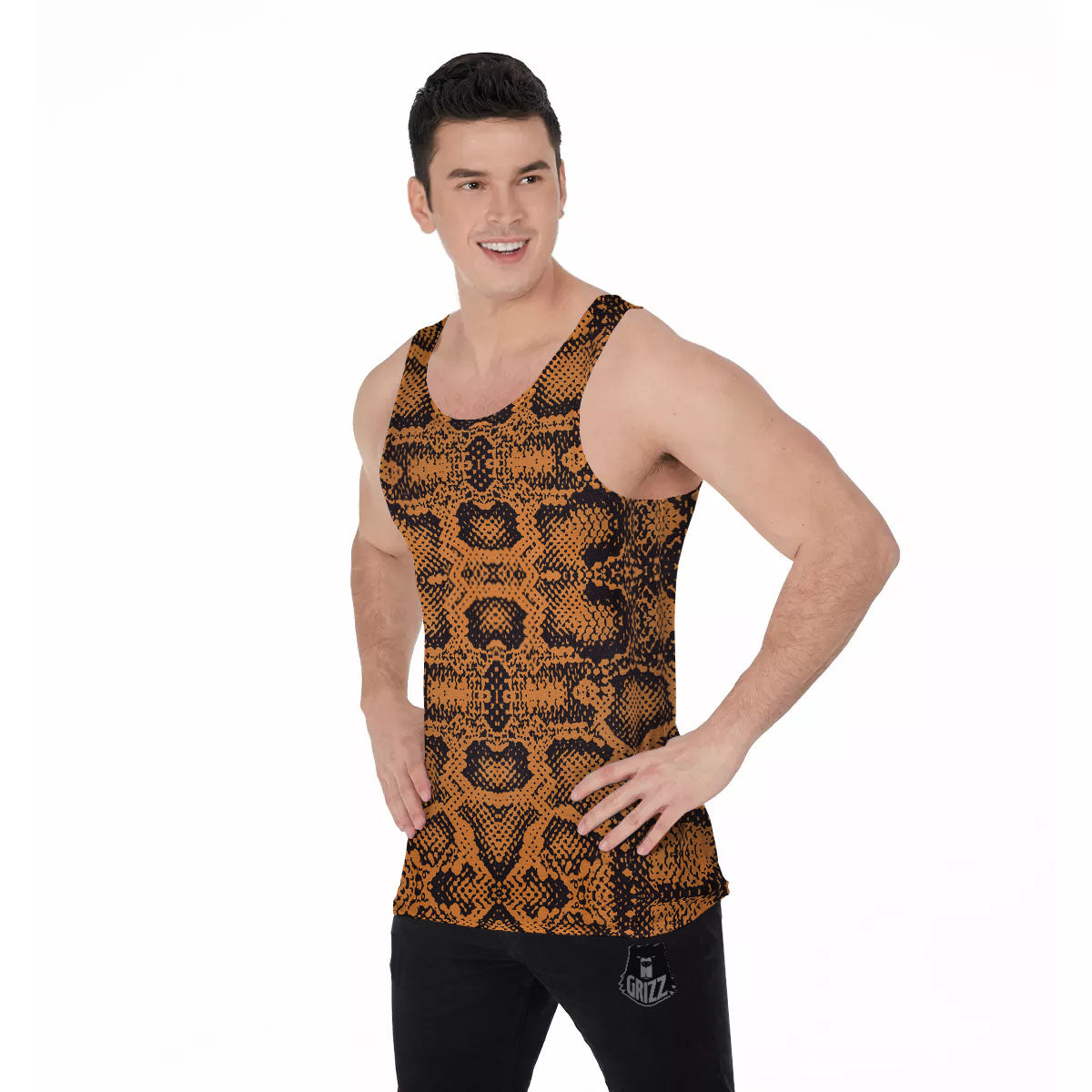 Snakeskin Orange Print Pattern Men's Tank Top-grizzshop