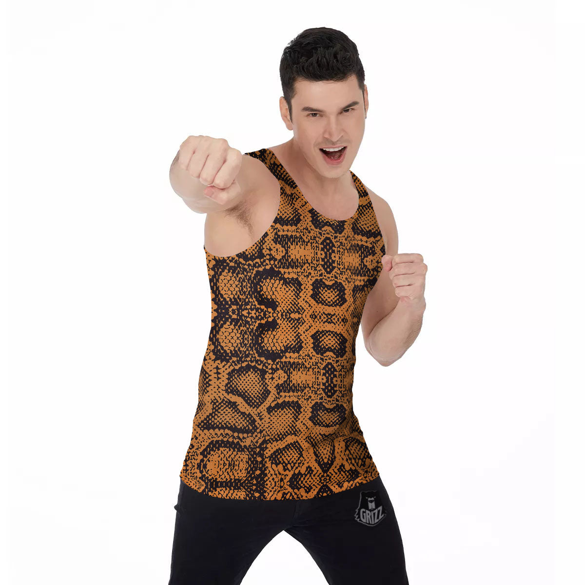 Snakeskin Orange Print Pattern Men's Tank Top-grizzshop