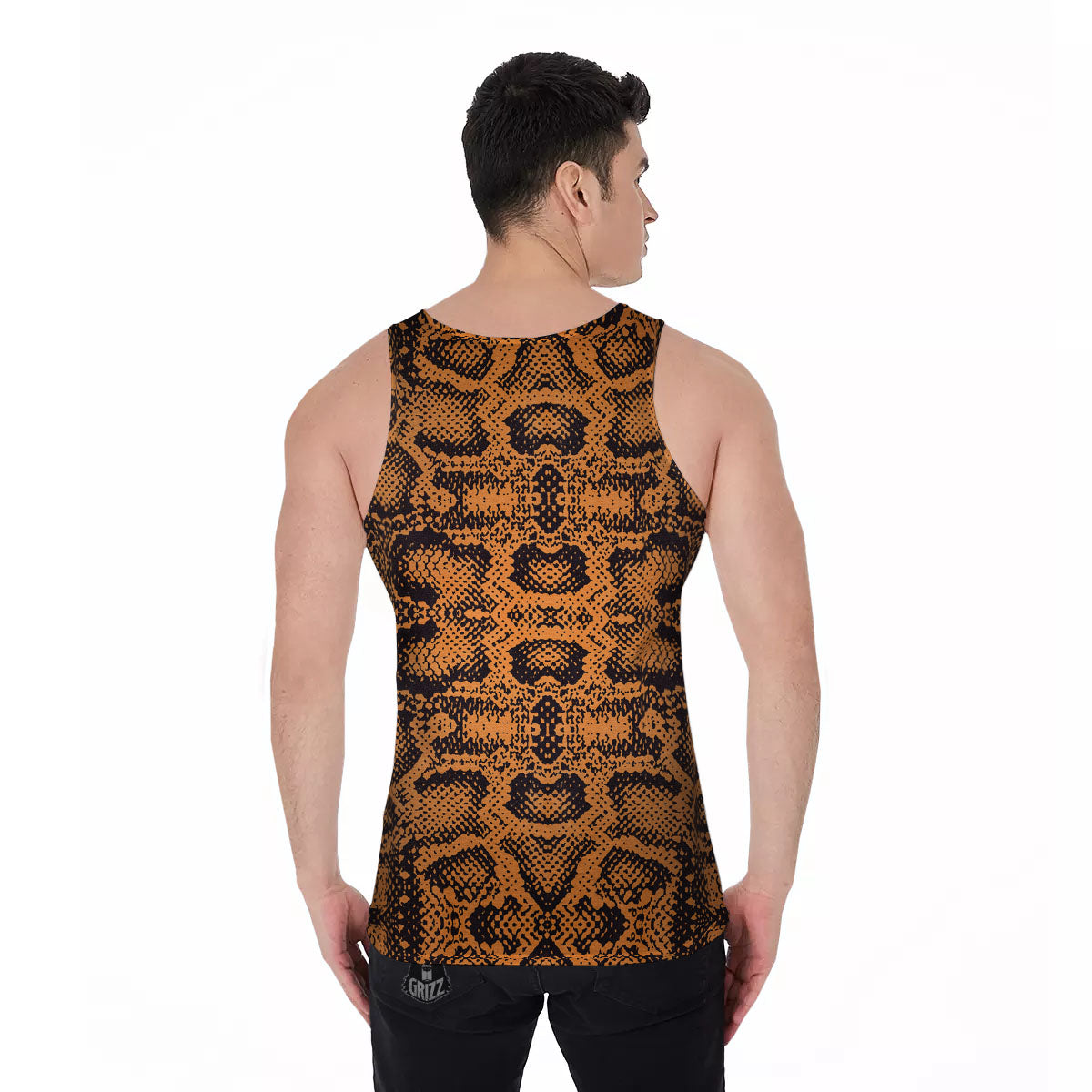 Snakeskin Orange Print Pattern Men's Tank Top-grizzshop