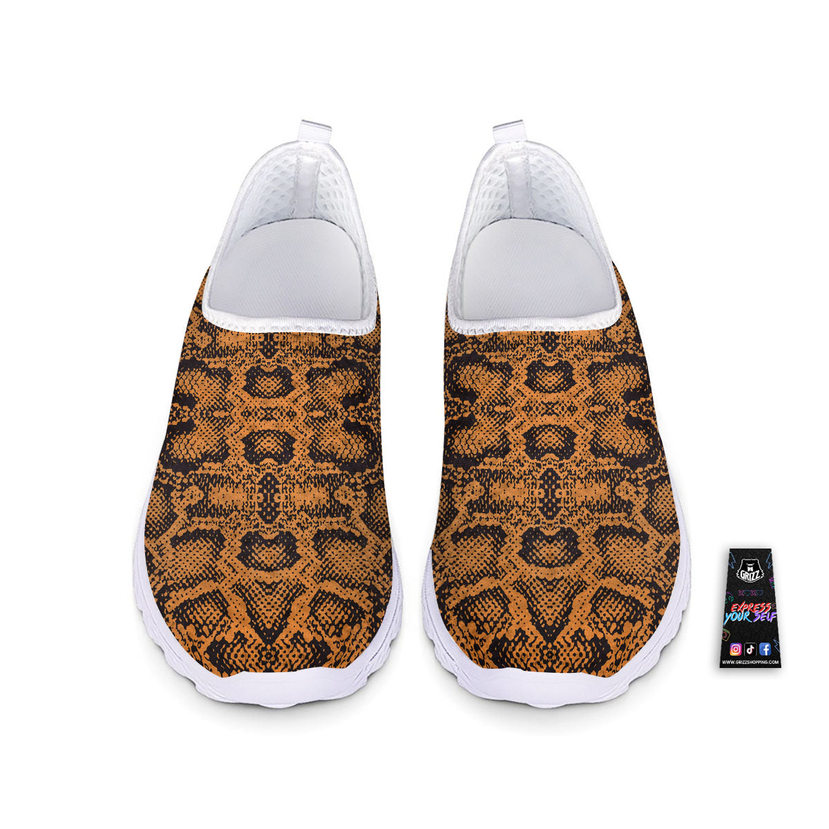 Snakeskin Orange Print Pattern Nurse Shoes-grizzshop
