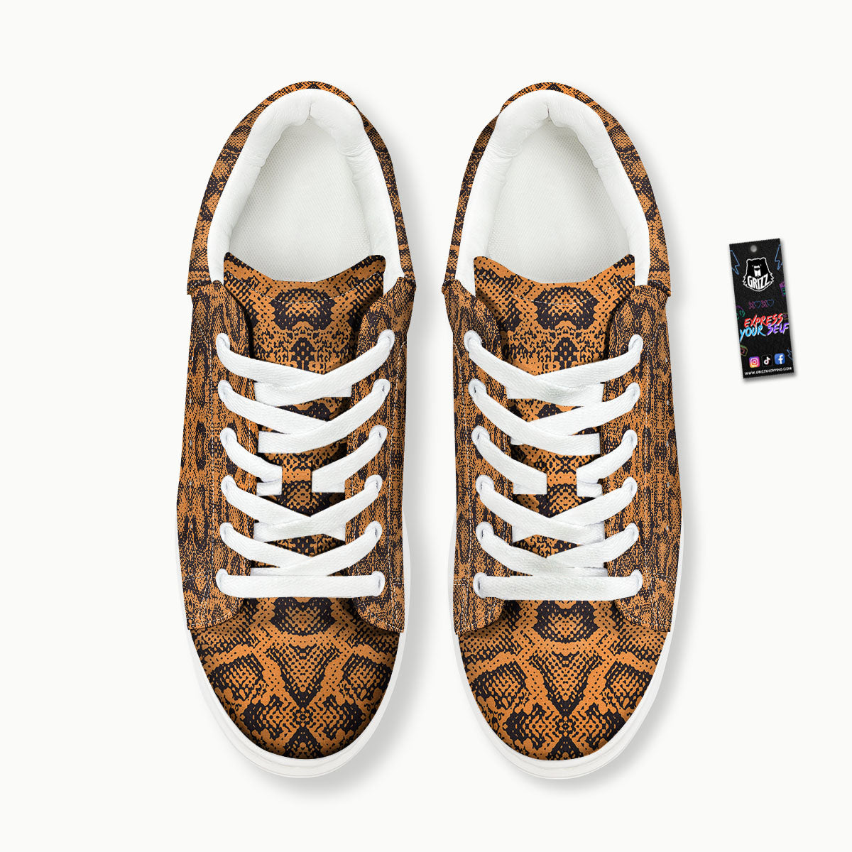 Snakeskin Orange Print Pattern Platform Shoes-grizzshop
