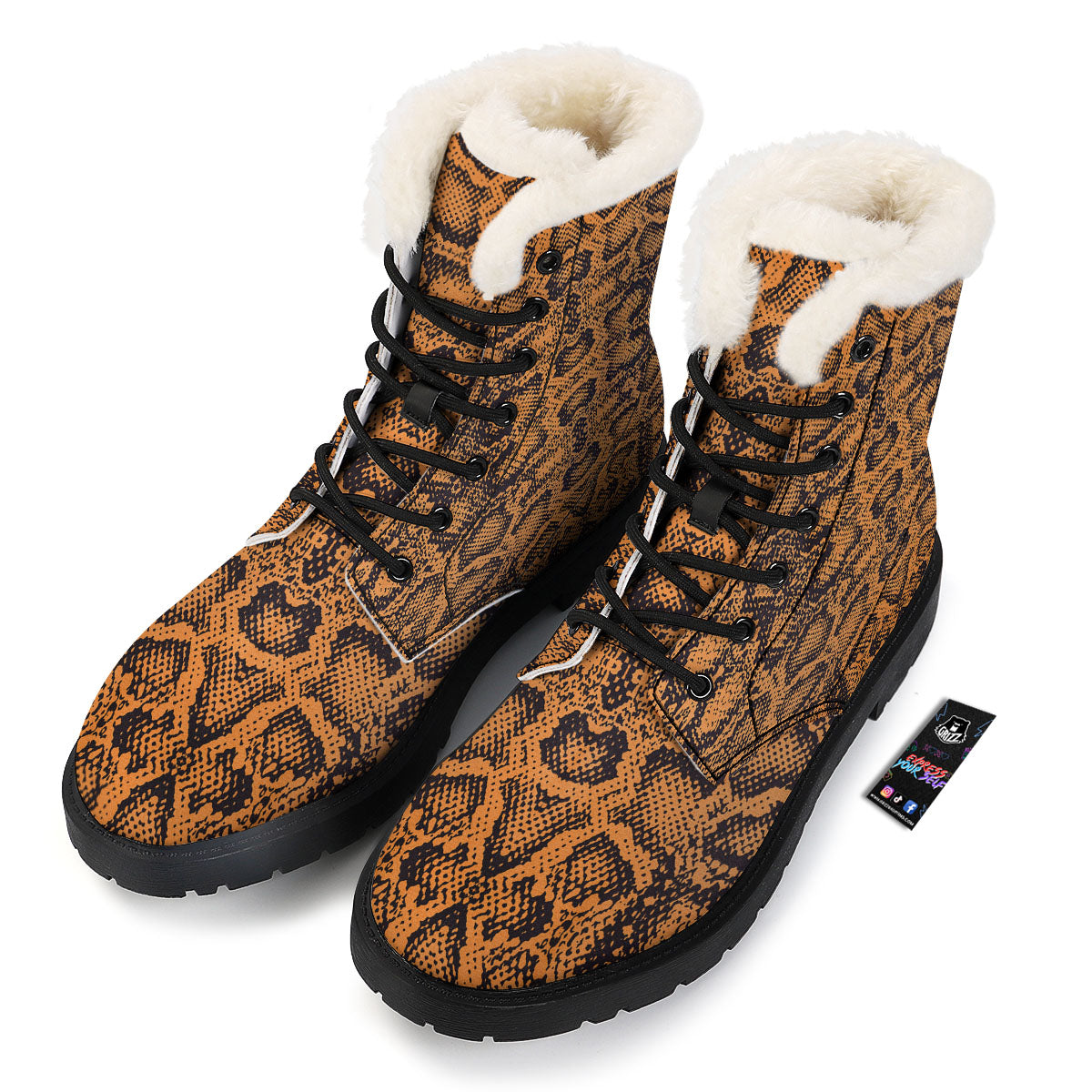 Snakeskin Orange Print Pattern Winter Boots-grizzshop