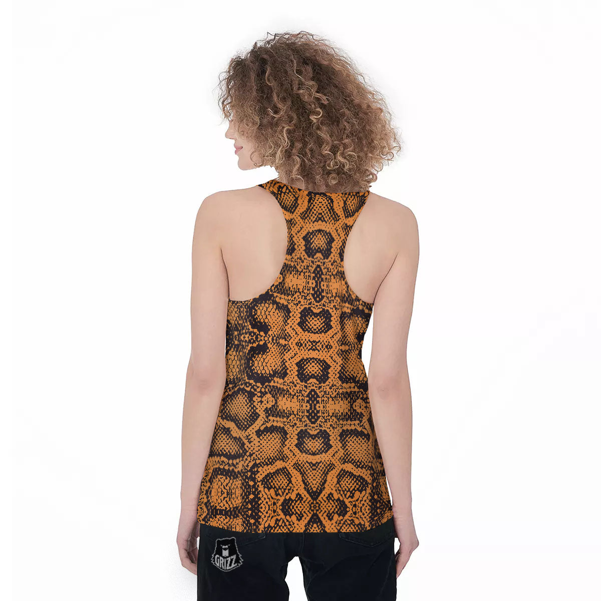 Snakeskin Orange Print Pattern Women's Racerback Tank Top-grizzshop