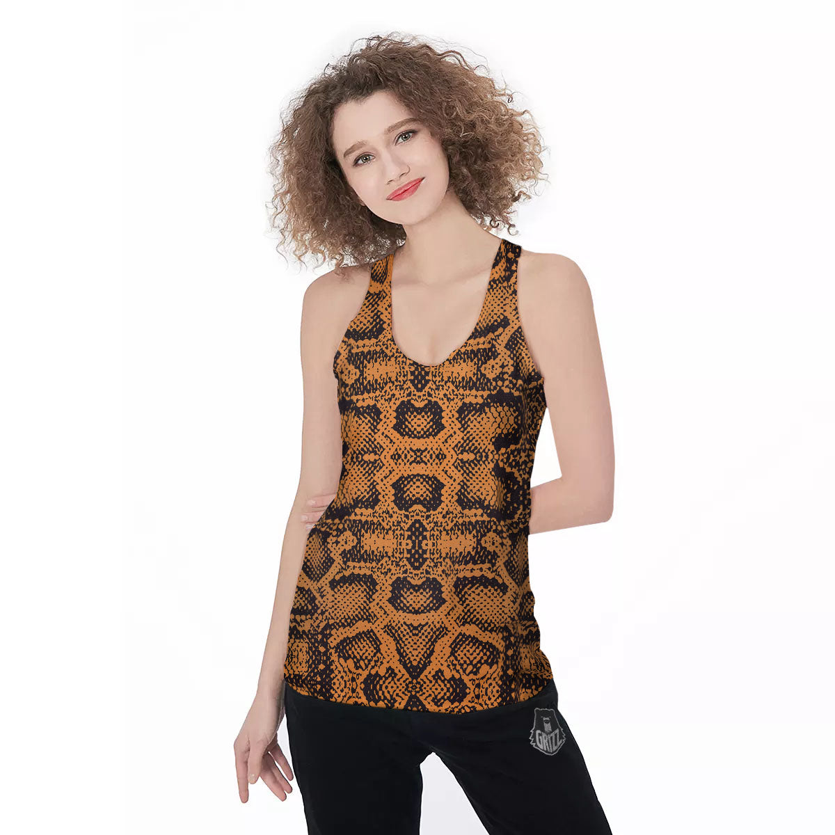 Snakeskin Orange Print Pattern Women's Racerback Tank Top-grizzshop