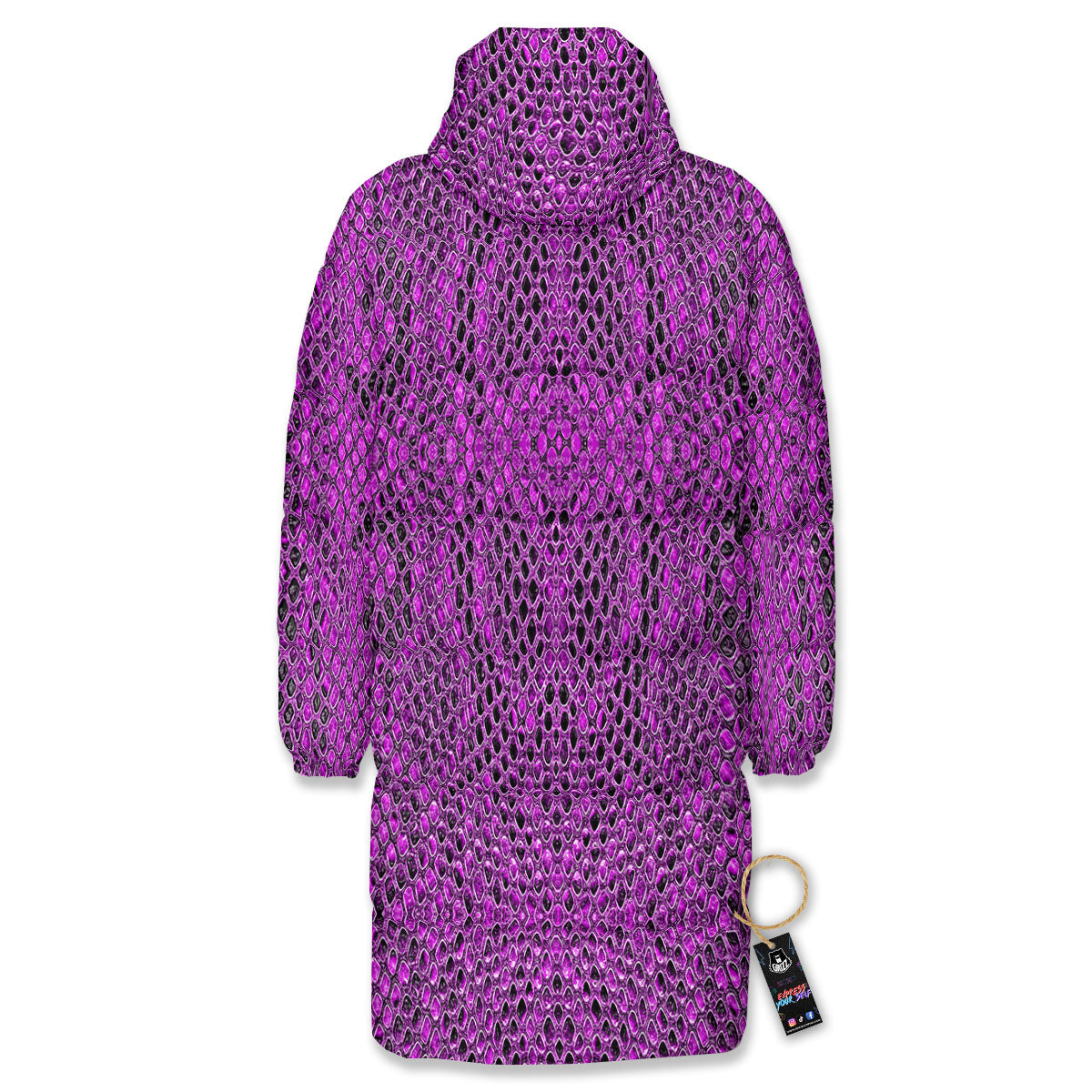 Snakeskin Purple Print Pattern Long Down Jacket-grizzshop