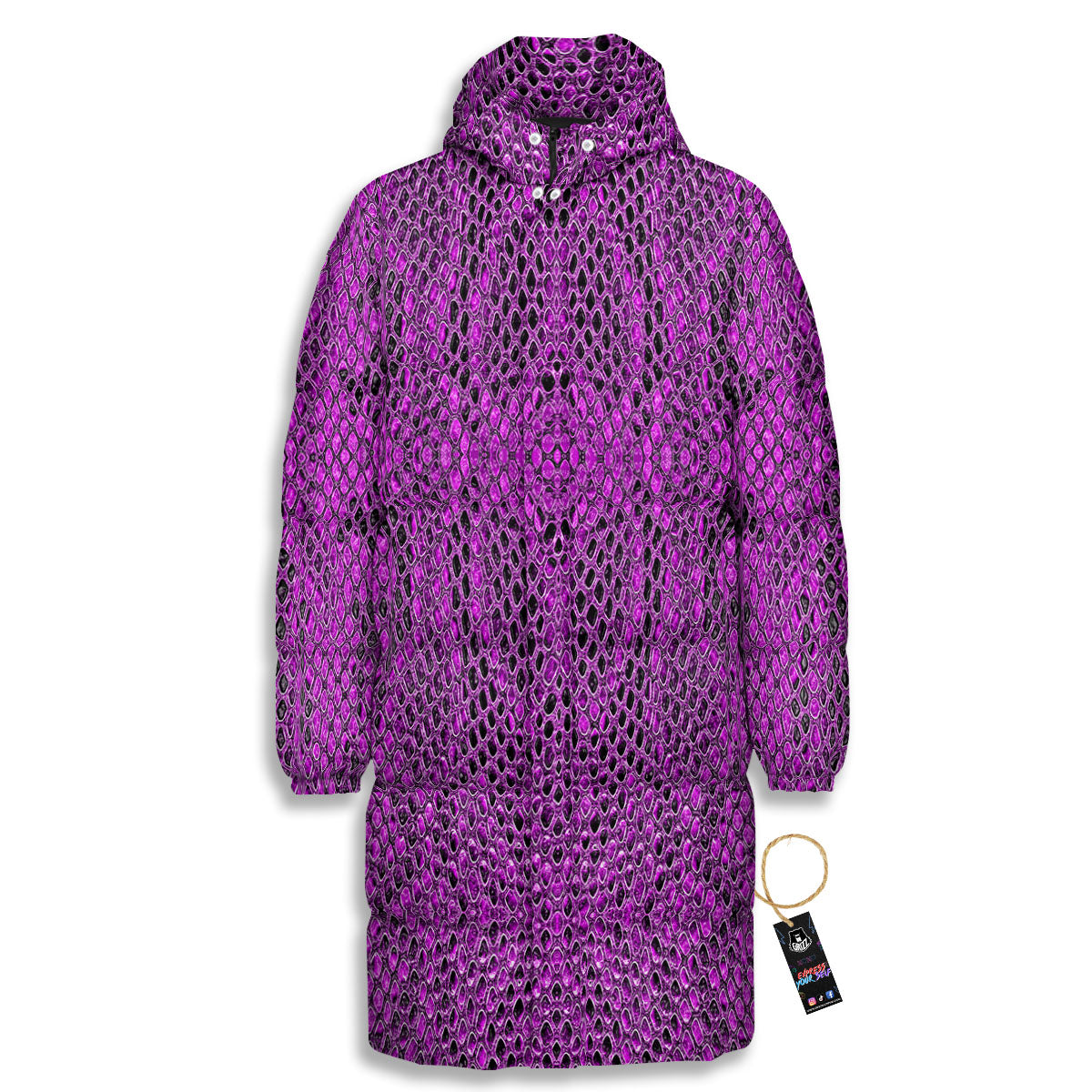 Snakeskin Purple Print Pattern Long Down Jacket-grizzshop