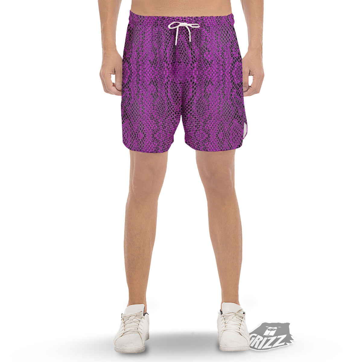 Snakeskin Purple Print Pattern Men's Gym Shorts-grizzshop