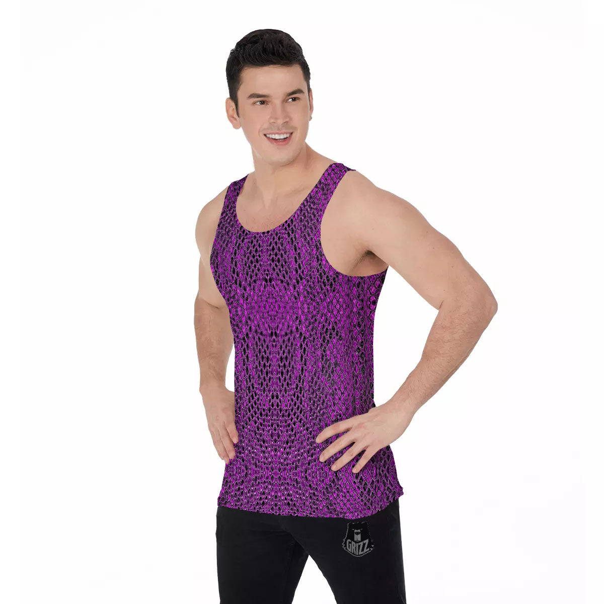 Snakeskin Purple Print Pattern Men's Tank Top-grizzshop