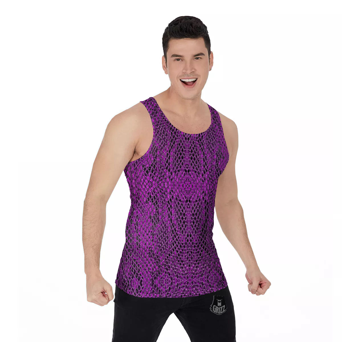 Snakeskin Purple Print Pattern Men's Tank Top-grizzshop
