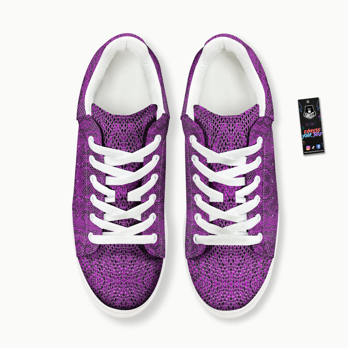 Snakeskin Purple Print Pattern Platform Shoes-grizzshop