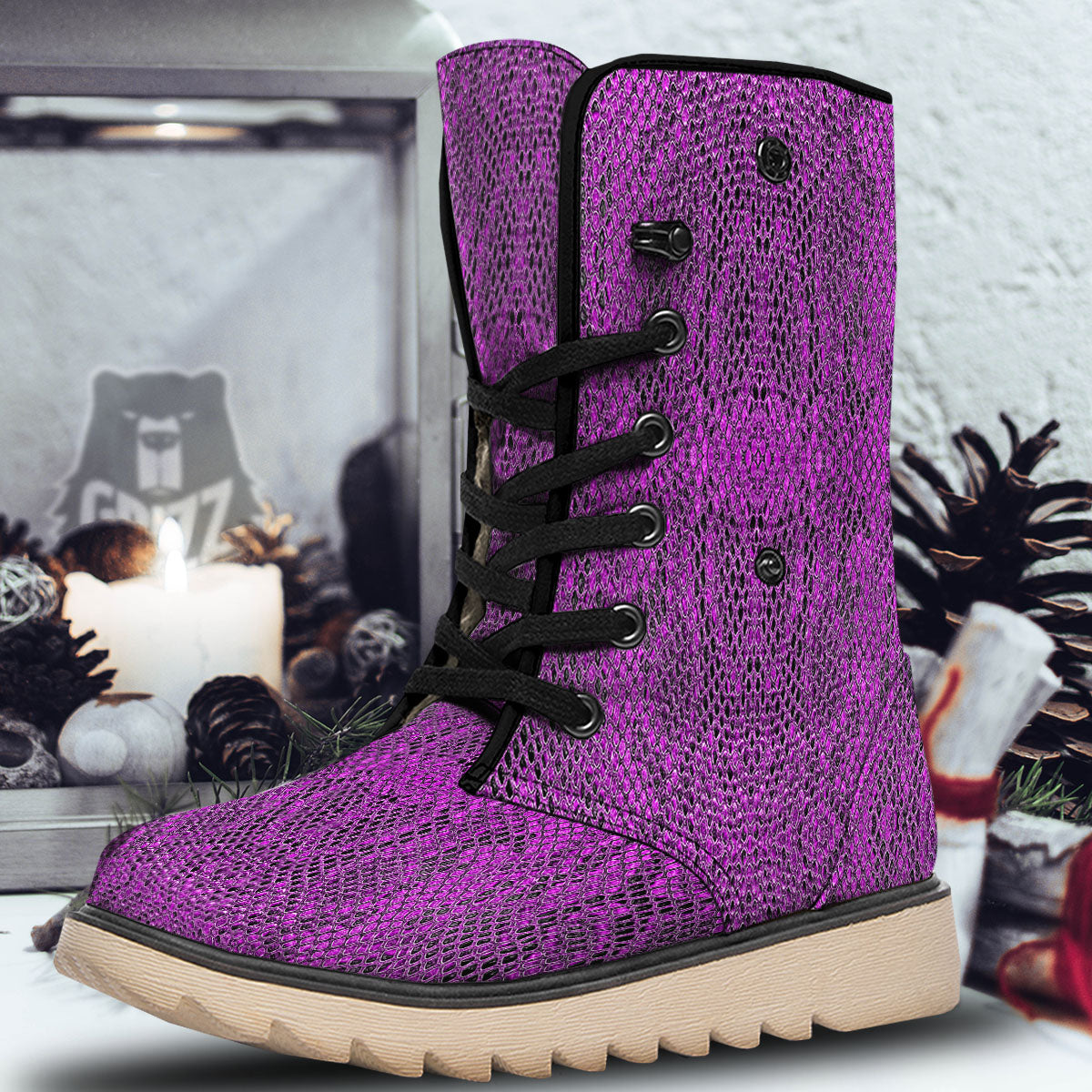 Snakeskin Purple Print Pattern Snow Boots-grizzshop