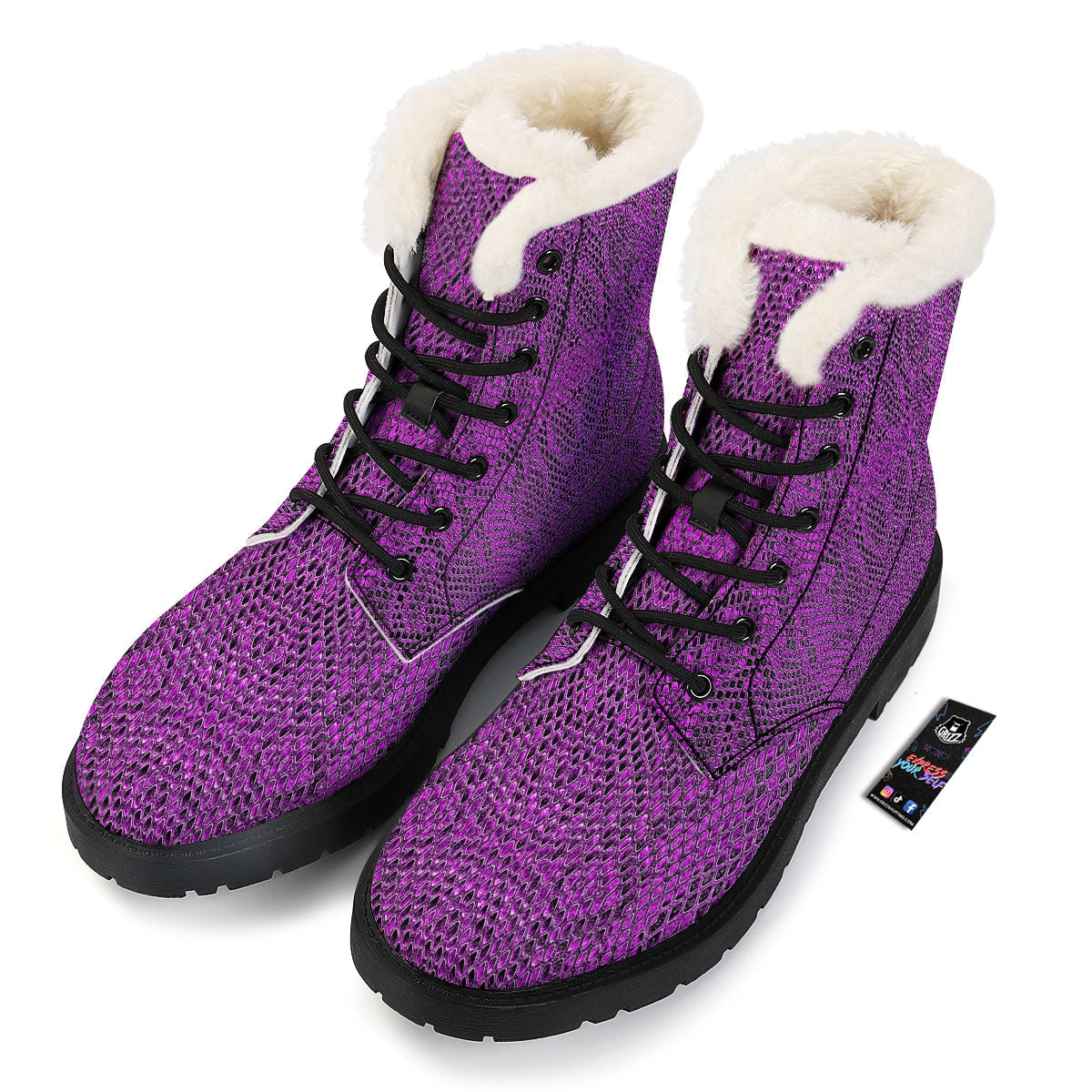 Snakeskin Purple Print Pattern Winter Boots-grizzshop