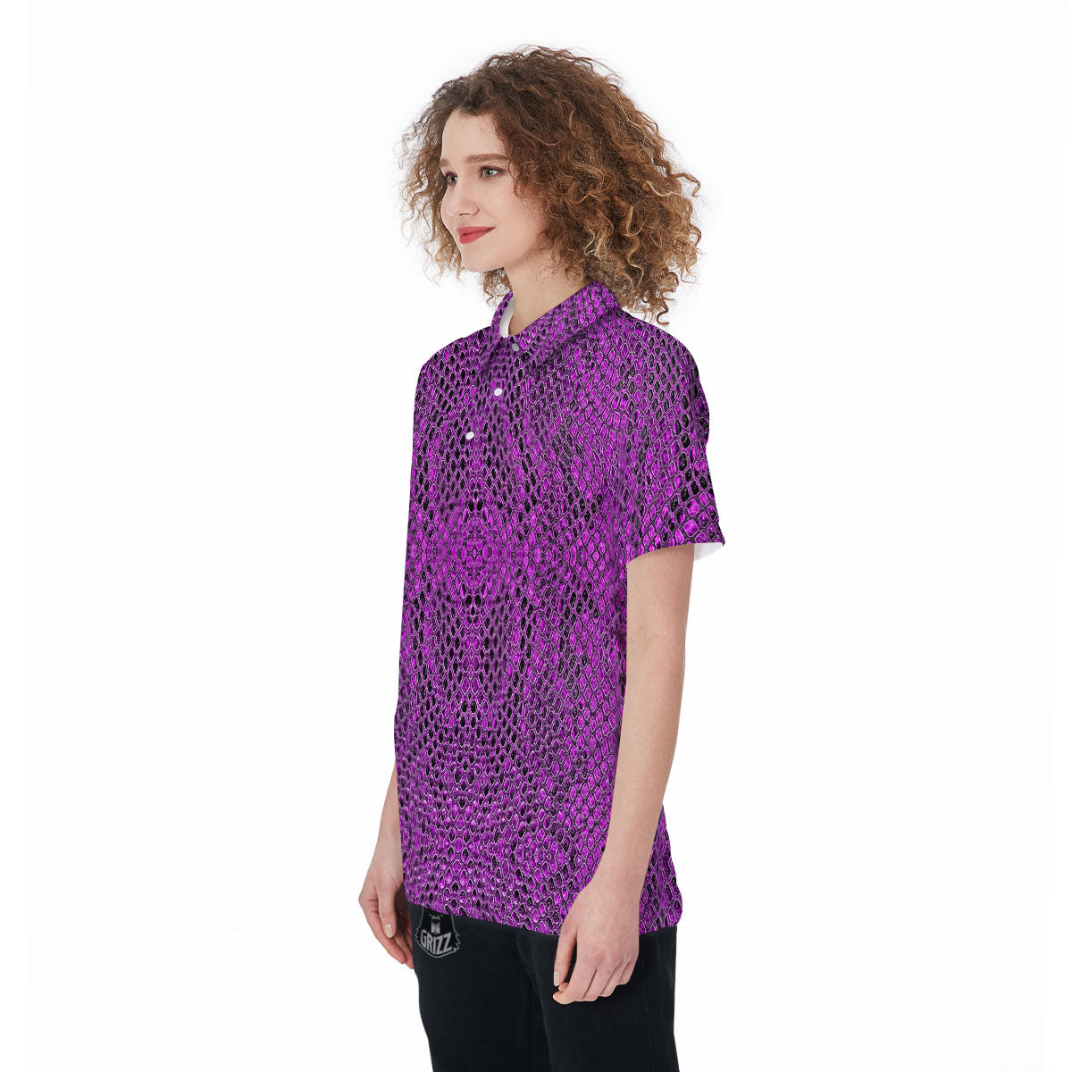 Snakeskin Purple Print Pattern Women's Golf Shirts-grizzshop