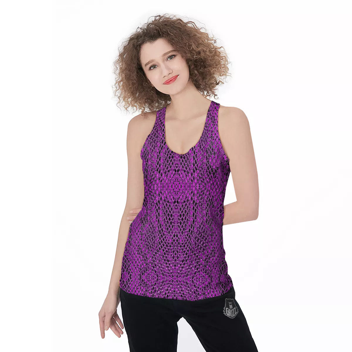 Snakeskin Purple Print Pattern Women's Racerback Tank Top-grizzshop