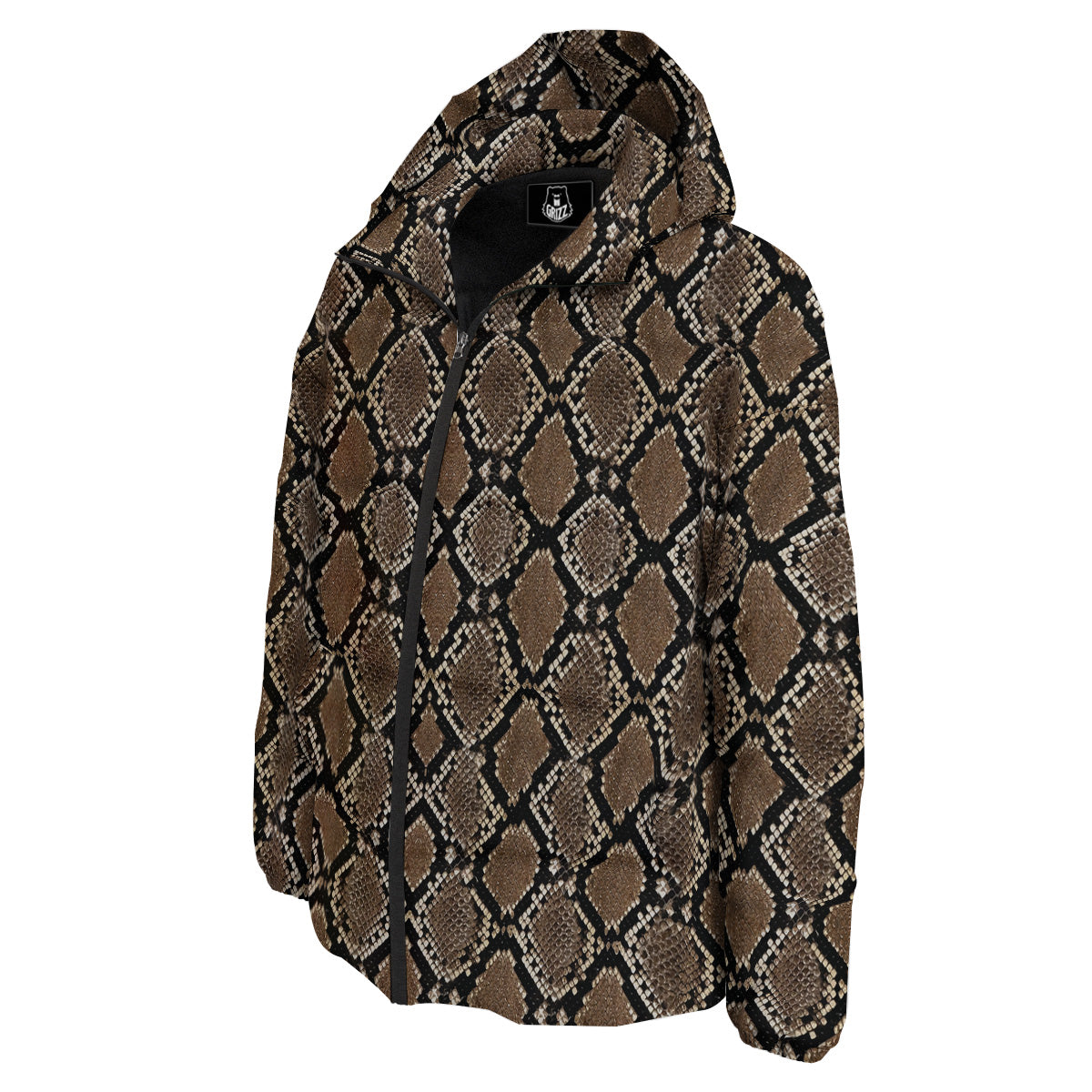 Snakeskin Python Brown Print Down Jacket-grizzshop