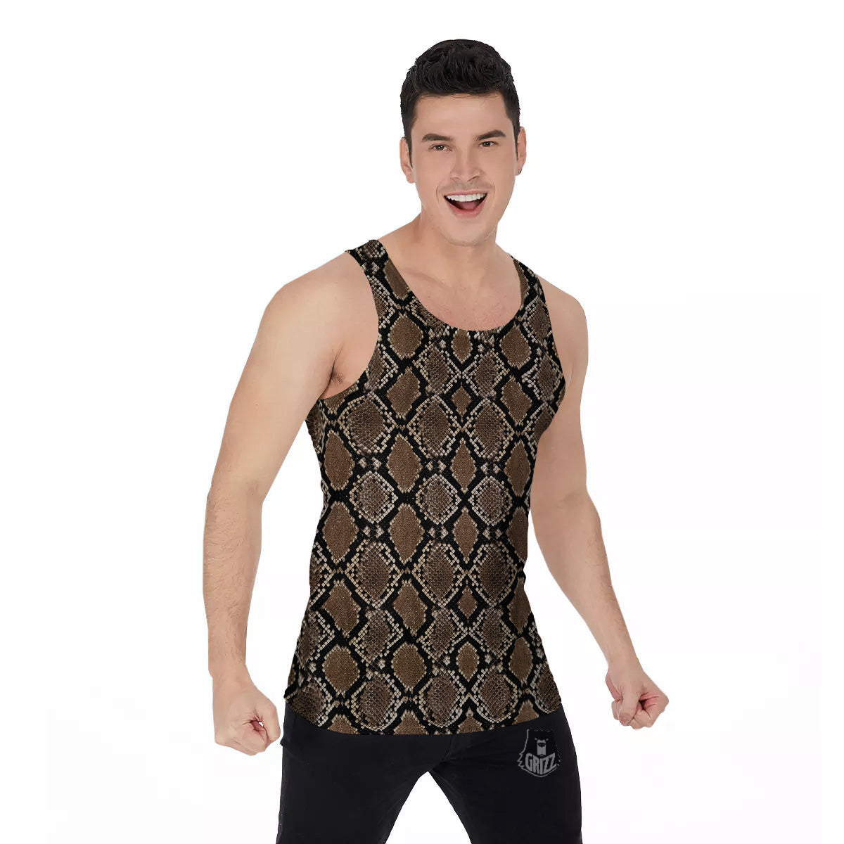 Snakeskin Python Brown Print Men's Tank Top-grizzshop